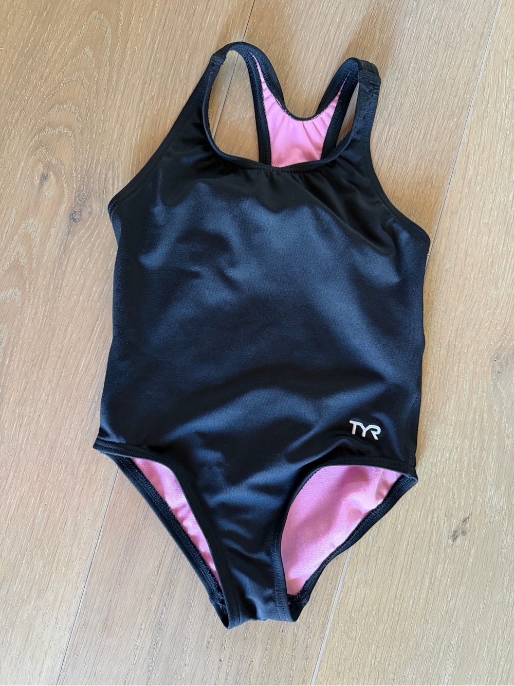 TYR Girls Black One-Piece Swimsuit with Pink Lining